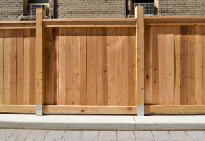 Cedar Fence and paved driveway in urban setting